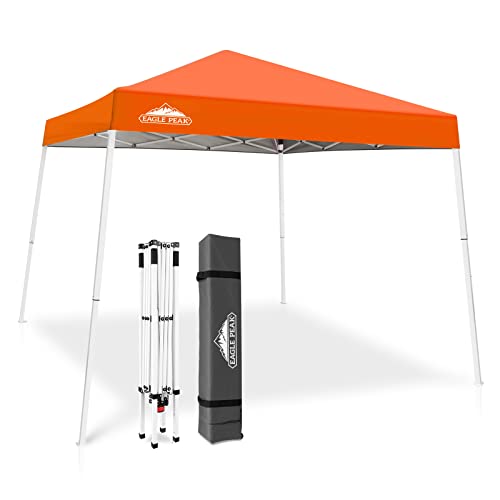 EAGLE PEAK 10x10 Slant Leg Pop-up Canopy Tent Easy One Person Setup Instant Outdoor Beach Canopy Folding Portable Sports Shelter 10x10 Base 8x8 Top (Orange) - color: Orange, size: 10x10