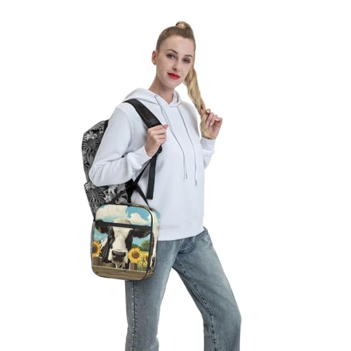 Cow Lunch Box Insulated Lunch Bag for kids Girls Boys Women,Reusable Lunch Box Containers for Women Men,Durable Cooler Tote Bag Lunchbox for Office/School/Picnic - color: Cow02