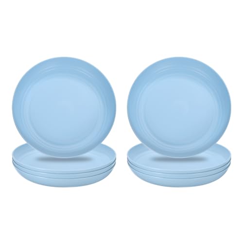 uxcell 8Pcs Plastic Plates Set, 10 Inch Unbreakable Dinner Plates Set Plastic Plates Reusable Dishwasher & Microwave Safe for Restaurants Kitchen Food Outdoor Camping, Light Blue - color: Light Blue, size: 10"