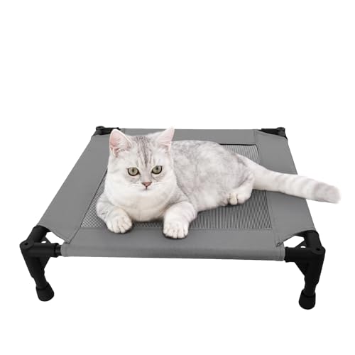 Pozico Elevated Pet Bed with Breathable Mesh for Small Cat and Dog, Raised Cooling Pet Cot for Puppy and Kitty, 18.9x18.9 inch (Dark Gray Bed) - color: Dark Gray Bed
