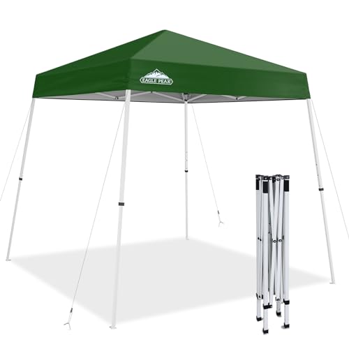 EAGLE PEAK 8x8 Slant Leg Pop-up Canopy Tent Easy One Person Setup Instant Outdoor Beach Canopy Folding Portable Sports Shelter 8x8 Base 6x6 Top (Green) - color: Green, size: 8x8