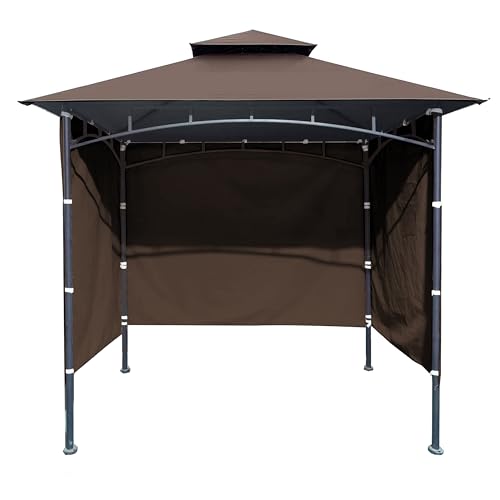 3PCS Grill Gazebo Replacement Canopy Sidewall, 5' x 8' Outdoor BBQ Gazebo Canopy Sunwall,(Brown) - color: Brown
