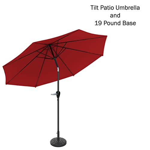 Pure Garden Patio Umbrella with Auto Tilt 10ft Easy Crank Sun Shade with 19lb Weighted Base for Deck, Outdoor Furniture, or Pool (Red)