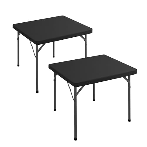 Small Square Fitted Table Covers - 2 Pack 24x24 Inch Card Tablecloth, Elastic Folding Dining Table Protector for Outdoor Picnic Party, Washable & Reusable, Black - color: Black, size: 24x24 inch, 2 Pack