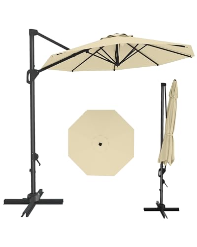 TrailBlaze 10ft Cantilever Patio Umbrella – 360° Rotating Offset Sun Shade with Adjustable Tilt, Waterproof Windproof 600D Oxford Canopy, Heavy-Duty Rustproof Aluminum Frame, Cross Base – Ideal for Garden, Patio, Poolside - color: Beige