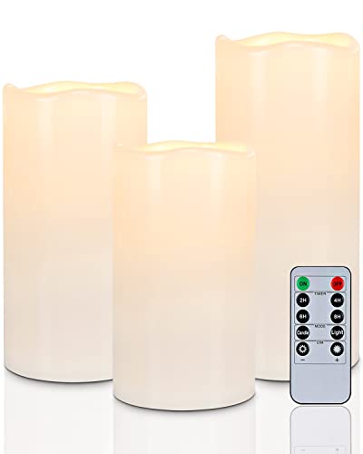Homemory 6" 8" 10" x 4" Waterproof Outdoor Flameless Candles, Battery Operated Flickering LED Pillar Candles with Remote and Timers for Indoor, Plastic, Ivory White - color: Ivory White, size: 4"x 6"/8"/10"