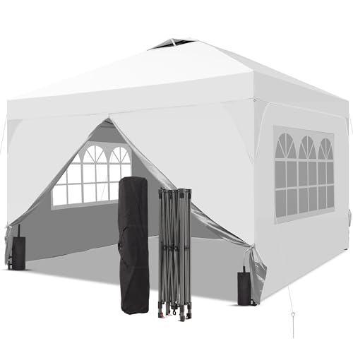 GDY 10x10FT Pop Up Canopy Tent with One Push Setup, Easy to Install with 4-Sidewalls for Events, Parties, Camping, Outdoor Gazebo with 4-Sandbags, White. - color: White, size: 10x10 Half-corner
