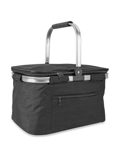 Large Picnic Basket Insulated, Foldable Shoping Basket Cooler Bag, Leakproof Picnic Baskets with Handle and Lid for Camping Outdoor Birthday Lunch BBQ Travel Beach(Black, 16.9x11x9.8 in) - color: Black, size: 16.9 x 11 x 9.8 in