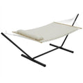 Double Hammock with Stand, Outdoor Quilted Padded Hammock with Heavy Duty Iron Frame, Portable Patio Swing Bed for Backyard Garden, 450 Lbs Capacity,Off White - color: Beige
