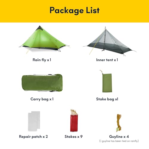 LANSHAN Ultralight Tent 3-Season Backpacking Tent for 1-Person or 2-Person Camping, Trekking, Kayaking, Climbing, Hiking - color: 1-person, green