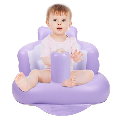 AirSwim Inflatable Baby Chair, Inflatable Baby Seat for Babies 3 Months and Up, Summer Blow Up Chair with Built in Air Pump, Bumbo Seat for Learning to Sit, Palying, Camping, Purple - color: Purple