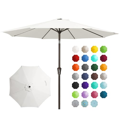 JEAREY 9FT Outdoor Patio Umbrella Outdoor Table Umbrella with Push Button Tilt and Crank, Market Umbrella 8 Sturdy Ribs UV Protection Waterproof for Garden, Deck, Backyard, Pool (Creamy-white) - color: Creamy-white