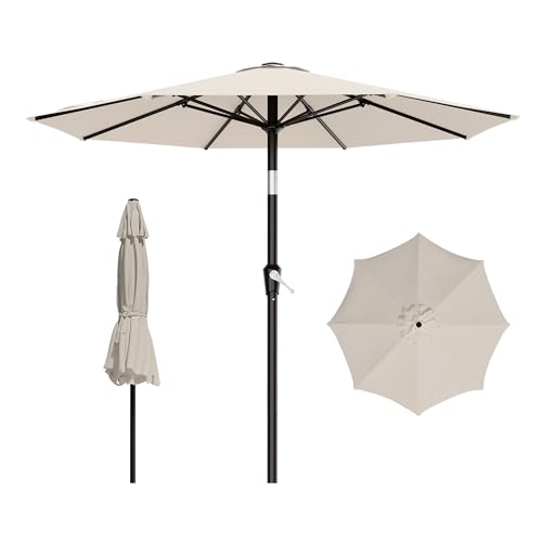 AreShark 9 FT Patio Umbrella for Outdoor, Outdoor Table Umbrella with Push Button Tilt and Crank, Outdoor Patio Umbrellas with 8 Sturdy Ribs for Market, Garden, Pool (Cream-white) - color: Cream-white, size: 9ft