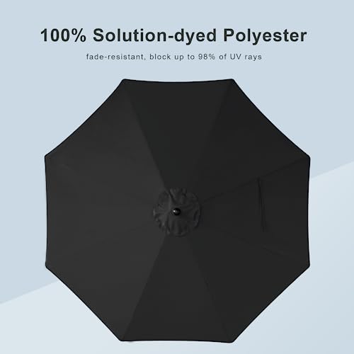 Tempera 9ft Auto Tilt Patio Umbrellas with Fringe, Outdoor Market Umbrellas with Fade Resistant Canopy, 8 Sturdy Rids, Luxurious Vintage Umbrellas for Lawn, Pool, Deck, Balcony - color: Black Tassels, size: 9 FT