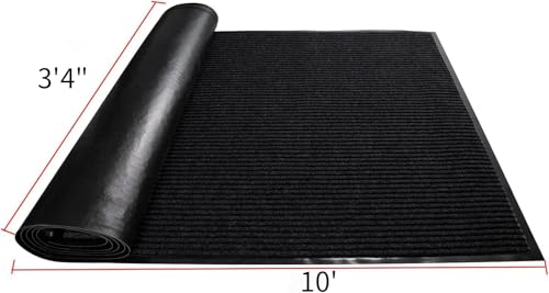 TANYOYO 3' X 10' Commercial Grade Door Floor Mat Brush Step Entrance Mat Vinyl Backed Utility Doormat Heavy Duty Floor Rugs Commercial Outdoor Carpet Indoor Entrance Mat，Black - color: Black, size: 3'4" x 9'10" (Rectangular)