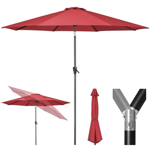 Tempera Patio Market Outdoor Table Umbrella with Push Button Tilt and Crank, Large Sun Umbrella with Sturdy Pole & Fade Resistant Canopy, Easy to Set - color: Rust Red, size: 9 FT