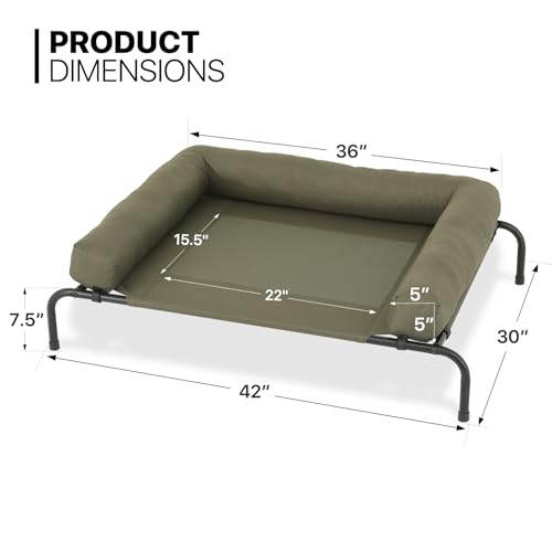 MoNiBloom Outdoor Elevated Dog Bed w/Removable Bolster, Portable Raised Outdoor Dog Bed with Stable Anti-Slip Feet & Breathable Mesh, 42 Inches Length, Dark Green - color: Dark Green, size: 42"L