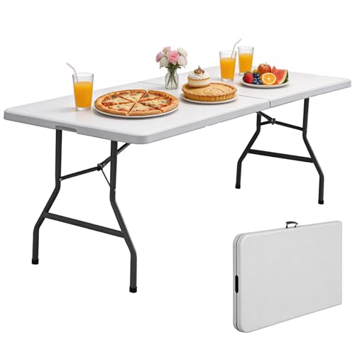 ZENY 8ft Portable Folding Table Plastic Indoor Outdoor Picnic Party Camp Dining Table with Handle, White - color: White, size: 95'' x 30"