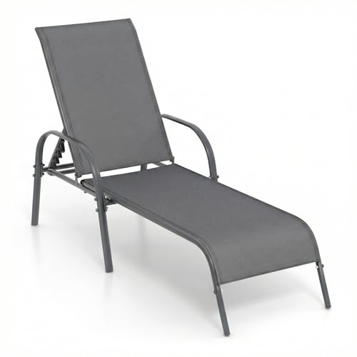 Tangkula Lounge Chair Outdoor, Patio Chaise Lounge with Adjustable Backrest, Reclining Pool Lounge Chair for Outside with Heavy Duty Steel Frame, Suitable for Beach, Yard, Balcony, Poolside - color: Grey