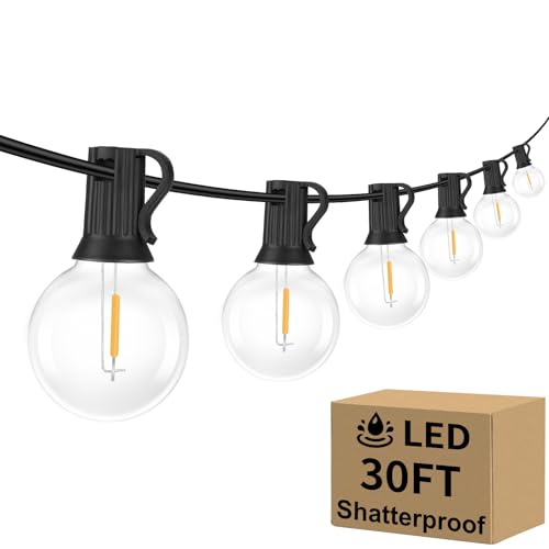 Outdoor G40 LED Globe String Lights 30Feet Dimmable Waterproof Shatterproof Patio Light with 15+2 Bulbs Connectable Commercial Hanging Lights for Christmas Patio House Backyard Balcony Party(Black) - color: Black, size: 30FT-Warm White