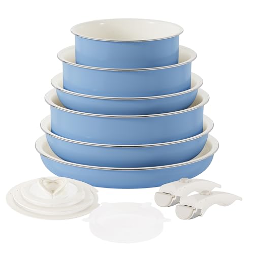 Pots and Pans Set - Ceramic Cookware Set Detachable Handle Pots and Pans With Removable Handles Kitchen Pans for Cooking Pot Set Nonstick Non Toxic Camping Cookware for RV Travel Gift - color: Blue