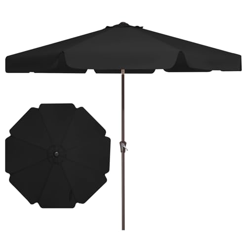 JEAREY 9 FT Patio Umbrella Outdoor, Table Umbrellas Market Umbrella w/Push Button Tilt/Crank, 8 Sturdy Ribs(black) - color: black