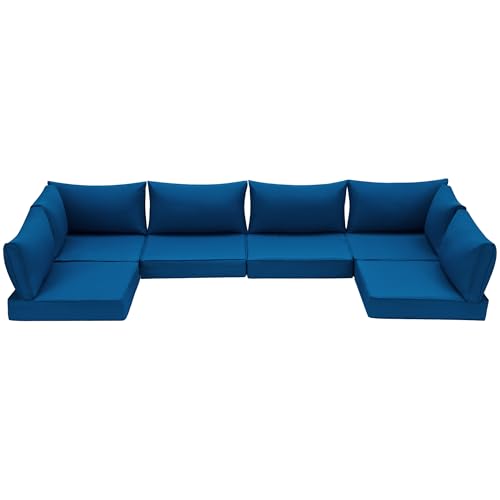 HOMREST Outdoor Replacement Cushions for Patio Furniture,Water-Repellent Sofa Cushion for 6-Seat Rattan Wicker Sectional Patio Conversation Sets,14-Piece Cushions Set for Outdoor Couch-Blue - color: Blue, size: 6 Seat