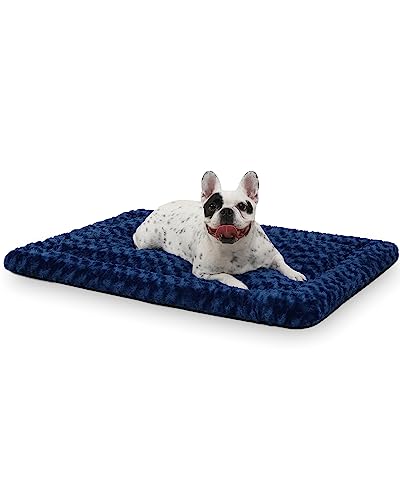 Washable Dog Bed Mat Ultra Soft Dog Crate Pad Comfy Fluffy Pet Kennel Beds Sleeping Mattress for Large Jumbo Medium Small Dogs, 36 x 23 Inch, Blue - color: Blue, size: 36.00" x 23.00" x 1.50"