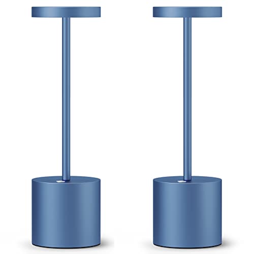 SAKRINGT 2 Pack Cordless Table Lamp Rechargeable,5000mAh Battery Powered Table Light, Dimming Portable LED Desk Lamp for Restaurant/Outdoor(Blue) - color: 2 Pack Blue