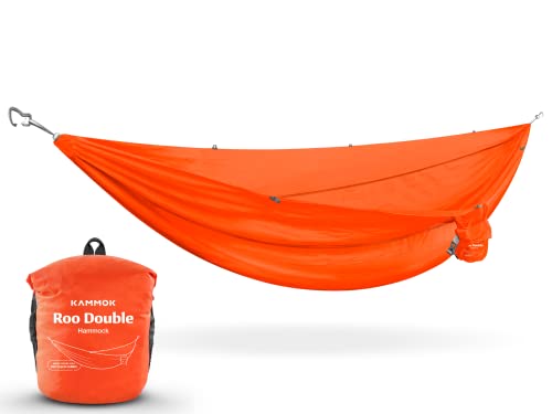 KAMMOK: Roo Double Hammock | Made from Strong & 100% Recycled Water Resistant Ripstop Fabric | Comfortable, Packable, Lightweight (Lifetime Adventure Grade Warranty), Ember Orange - color: Ember Orange, size: Roo Double