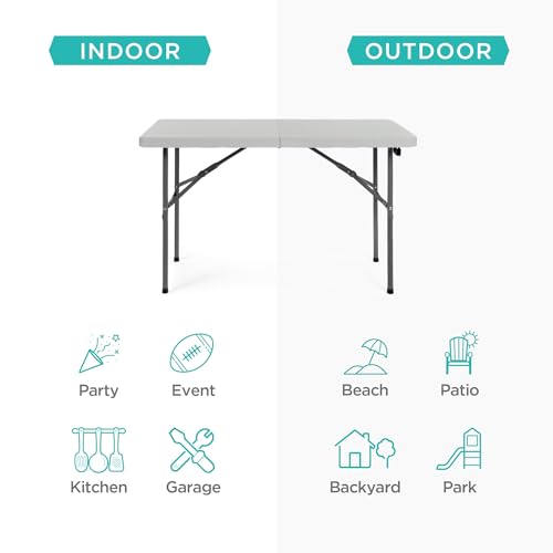 Best Choice Products 4ft Plastic Folding Table, Indoor Outdoor Heavy Duty Portable w/Handle, Lock for Picnic, Party, Camping - Light Gray - color: Light Gray, size: 4ft