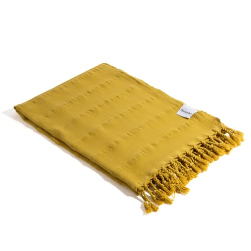 InfuseZen Stonewashed Turkish Bath & Beach Towel –100% Organic Turkish Cotton - Soft, Lightweight, Absorbent - Quick Dry, Sand Free - Swim, Pool, Shower, Travel - Peshtemal, Hammam Spa Towel - Golden - color: Golden
