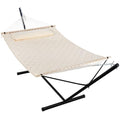 ANOW Outdoor Hammock with 12 Feet Heavy Duty Steel Stand, Two Person Hammock with Stand Included, 450 LBS Weight Capacity, Cream - color: Cream, size: 2 Person With Stand