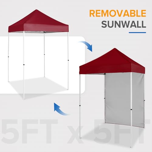 EAGLE PEAK Pop up Canopy 5x5, Outdoor Portable Canopy Tent with One Removable Sunwall, Carry Bag Included, Burgundy - color: Burgundy
