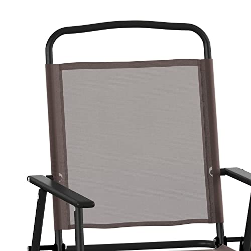Flash Furniture Mystic Folding Patio Sling Chairs, Outdoor Textilene Lawn Chairs with Armrests, Set of 2, Brown - color: Brown