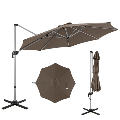 Cantilever Patio Umbrella Aluminum Offset Umbrella with 360-Degree Rotation & Adjustable Tilt, Large Patio Offset Umbrella for Garden, Pool, Backyard & Deck - color: Brown-1, size: 11ft