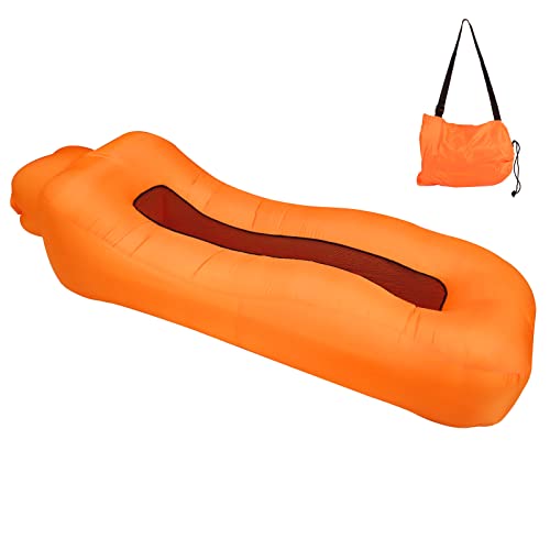 ele ELEOPTION Outdoor Inflatable Camping Couch Waterproof Portable Blow Up Air Sofa Chair Lounger for Backyard Beach Traveling Camping with Compression Sacks (Orange) - color: Orange