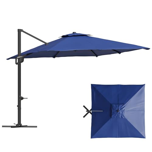 9ft Outdoor Patio Umbrella Heavy Duty 8 Ribs, Waterproof UV Protection Sun Shade with Crank Lift & Push Button Tilt, Outdoor Umbrella for Deck, Pool, Garden, Backyard, Lawn - color: Navy Blue&Square, size: 10FT Roman