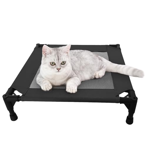 Pozico Elevated Pet Bed with Breathable Mesh for Small Cat and Dog, Raised Cooling Pet Cot for Puppy and Kitty, 18.9x18.9 inch (Black Bed) - color: Black Bed