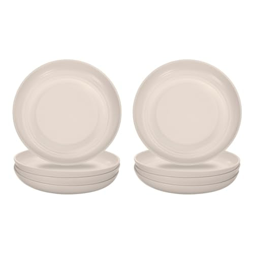 uxcell 8Pcs Plastic Plates Set, 8 Inch Unbreakable Dinner Plates Set Plastic Plates Reusable Dishwasher & Microwave Safe for Restaurants Kitchen Food Outdoor Camping, Ash Gray - color: Beige, size: 8"