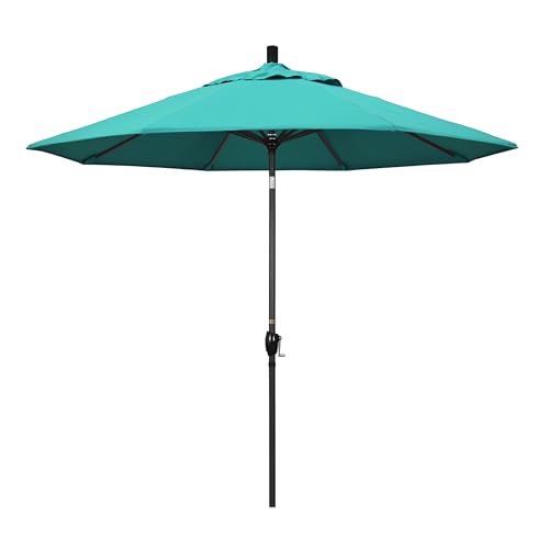 California Umbrella 9' Rd Pacific Trail Series Aluminum Patio Umbrella, Crank Lift, Push Button Tilt, Black Finish, Sunbrella Aruba Fabric - color: Aruba