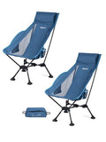 WildCall Lightweight Folding High Back Camping Chair with Head Support, Compact Beach Chair with Anti-Sinking Large Feet and Three Tilt Angles Adjustment - color: 2 X Blue High Back