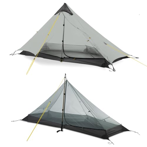 LANSHAN Ultralight Tent 3-Season Backpacking Tent for 1-Person or 2-Person Camping, Trekking, Kayaking, Climbing, Hiking - color: 1-person, grey