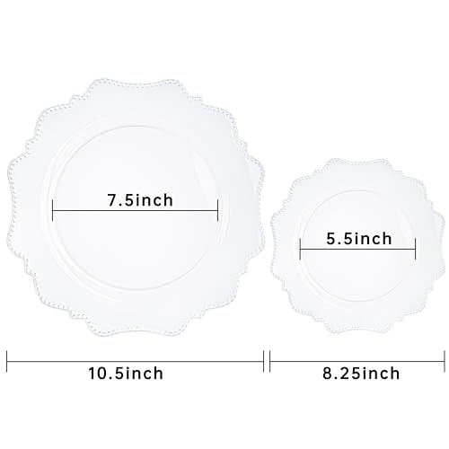 COLOSUS 100pcs Clear Plastic Plates - Heavy Duty Plastic Plates Disposable for Party/wedding Include 50pcs Dinner Plates and 50pcs Dessert Plates. - color: Clear