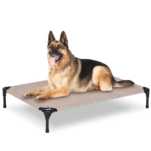 Elevated Dog Bed for Outdoor, Large Raised Dog Cot with Washable Mesh, Cooling Pet Cot Chew Proof for Outside Camping, 42"x30" Grey - color: Grey, size: 42"L x 30"W x 7"Th