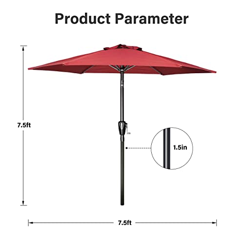 Simple Deluxe 7.5ft Patio Umbrella Outdoor Table Market Yard Umbrella with Push Button Tilt/Crank, 6 Sturdy Ribs for Garden, Deck, Backyard, Pool, Red - color: Red-New, size: 7.5ft