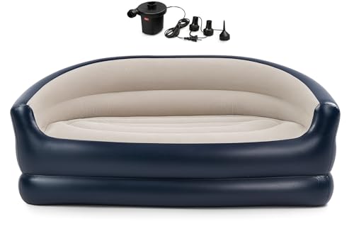 Yosogo Folding Portable Inflatable Double Sofa, Lazy Flocking Two-Seater Lounge Chair with Electric Air Pump - Great for Pop Up Indoor Living Room and Outdoor