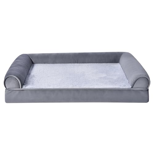 Amazon Basics Living Room Couch Dog Bed with Premium Foam, Non-Slip Bottom, Removable Washable Cover, Supportive Pressure-Relief for Dogs up to 30lbs, Medium (30" x 20"), Grey - color: Grey, size: Medium, style: Sofa-Style Bed
