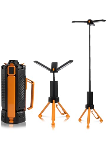 15000mAh Rechargeable Telescopic Camping Light, Portable Flashlight & Lantern with Reinforced Tripod Base, Height Adjustable Dimmable Tent Light, Power Bank for Outdoor BBQ, Hiking, Job Site, Orange - color: Orange