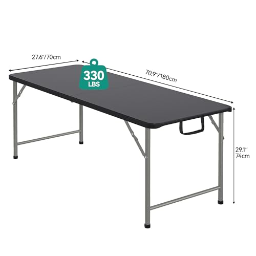 YITAHOME 6FT Folding Table, Outdoor Folding Table w/Heavy Duty HDPE Tabletop, Rectangle Folding Tables w/Portable Carrying Handle for Picnic, Parties, Camping & Indoor Activities, Black - color: Black
